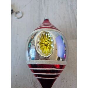 Radko shiny brite teardrop reflector red yellow vintage ornament Xmas tree